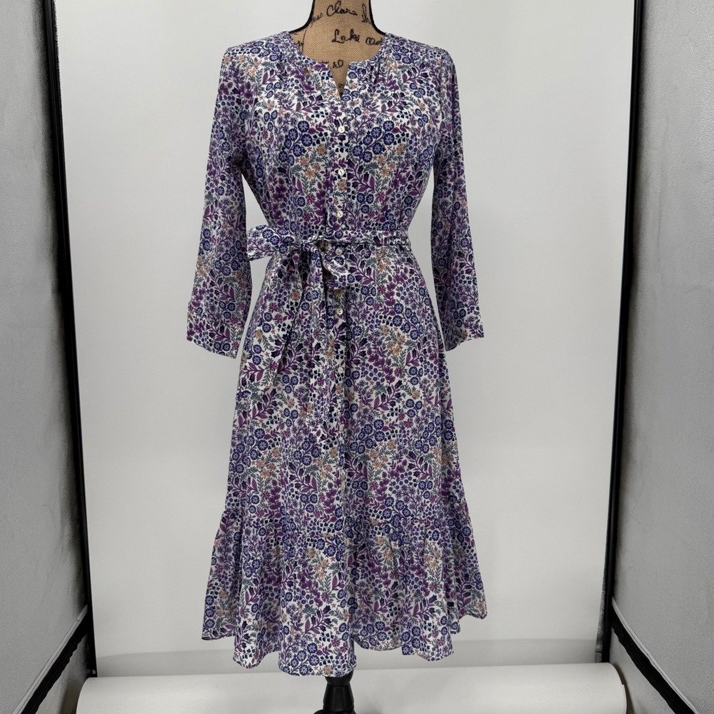 NWT Talbots Ditsy Voile Floral Button Front Midi Shirtdress Belted Women 6